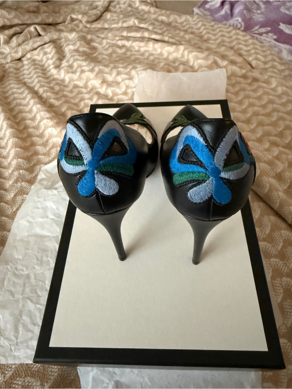 Gucci Ophelia Embroidered Flower Heels 36.5 - Picture 3 of 4